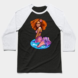Amber the black mermaid princess rainbow coloured colored fins, afro hair brown skin African American mermaids Baseball T-Shirt